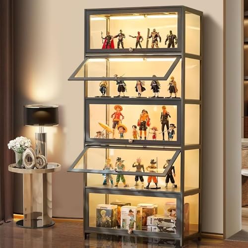 BYSIECD Curio Display Cabinet, Display Cabinet with 5-Tier Storage Shelves, Collectibles Toy Organizers Rack, Storage Cabinets and Bookcase for Playroom, Trophy Display Case - Grey-01