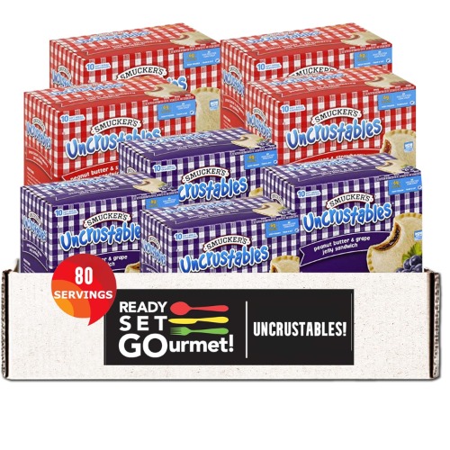 Smucker’s Uncrustables Variety Pack- Smuckers Sandwich Peanut Butter & Strawberry Jam- Smucker’s Peanut Butter & Grape Jelly Sandwich - 8 Pack (4 Boxes of Each) - Ready Set Gourmet Donate a Meal Program - 8 Pack