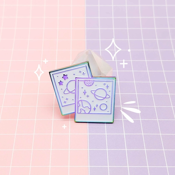 Celestial Polaroid Photos enamel pin - rainbow metal enamel pin, space pin, cosmic lapel pin, dreamy pins, saturn pin, kawaii pins, cute
