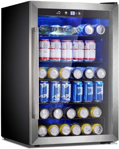 Antarctic Star Beverage Refrigerator Cooler - 145 Can Mini Fridge Glass Door for Soda Beer or Wine Small Drink Dispenser Clear Front for Home, Office or Bar, Silver,4.4cu.ft - 4.4cu.ft Silver