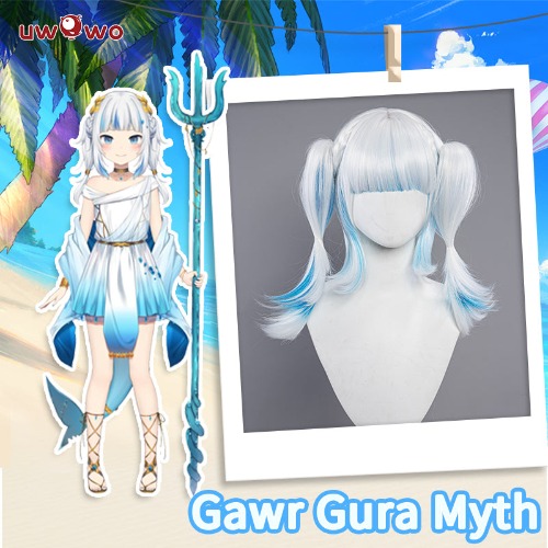Uwowo Vtuber Gawr Gura Wig Myth New Party Outifit Dress Cosplay Blue and White Wig