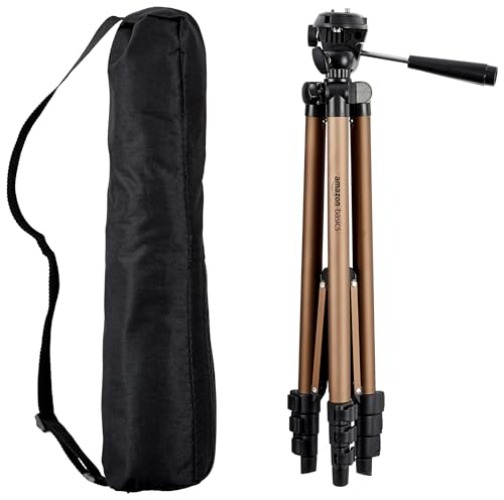Amazon Basics 50-inch Lightweight Camera Mount Tripod Stand With Bag, Black/Brown - Black/Brown - 50-Inch