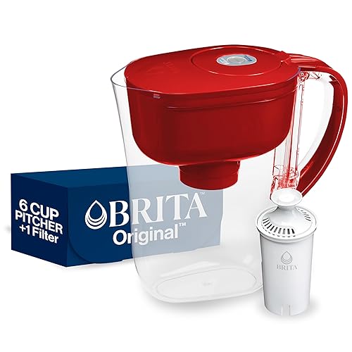 Brita Metro Water Filter Pitcher with SmartLight Filter Change Indicator, BPA-Free, Replaces 1,800 Plastic Water Bottles a Year, Lasts Two Months, Includes 1 Filter, Small - 6-Cup Capacity, Fiery Red - Glossy Red - 6 Cup - Standard