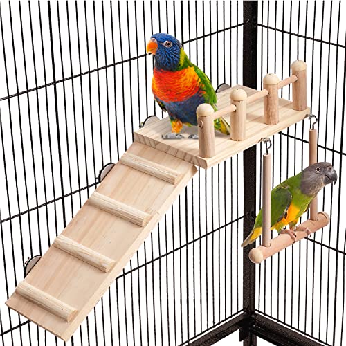FrgKbTm Bird Perches Platform Swing with Climbing Ladder, Parakeet Cage Accessories Wooden Playing Gyms Exercise Stands for Green Cheeks, Lovebird, Chinchilla, Budgie, Hamster, Parrot Cage Toys Sets