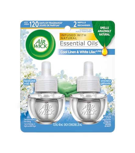 Airwick Plug In Scented Oil , Cool Linen & White Lilac, Infused With Natural Essential Oils, (2x20 ml) - 20 ml (Pack of 2) - Cool Linen & White Lilac