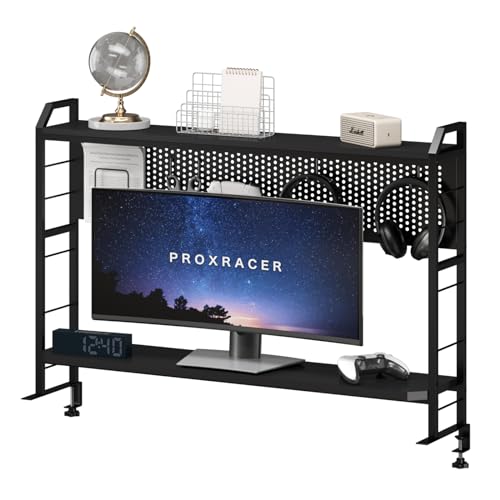 PROXRACER Ergonomic Monitor Stand for 42" and Up Tables, Adjustable Shelf, Rust-Free Metal Frame, Supports 200 lbs, Easy Assembly, Suitable for Gaming and Office