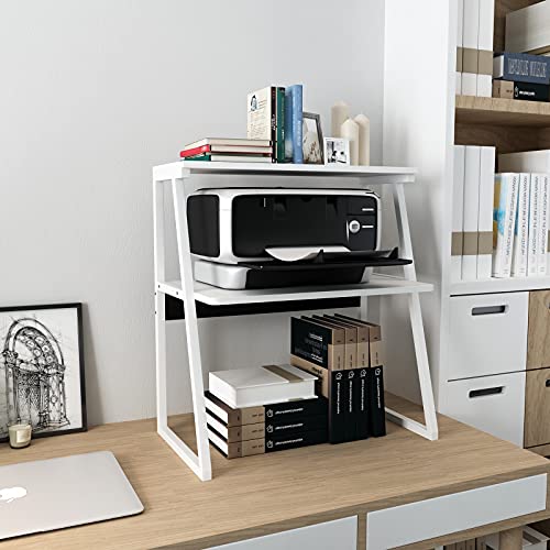 PUNCIA Desktop Printer Stand 3-Tier Large Size High Capacity Storage Shelves Multi-Purpose Desk Office Organization and Storage for Printer Fax Book Heavy Duty Rack for Home Office Supplies(White) - White