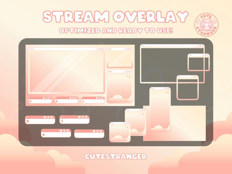 Customizable Twitch Overlay pastel sunset / Stream Graphics / Cute / Streamer / Sparkle / Orange / Pastel / Aesthetic