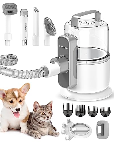 Simple Way Pet Grooming Vacuum, 6 in 1 Dog Grooming Kit with 3 Suction Mode and Large Capacity Dust Cup, Dog Vacuum for Shedding Grooming and Pet Vacuum for Dog Hair at Home (White) - White