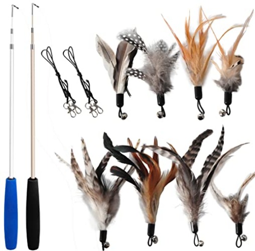 Cat Feather Toys - Include Cat Wand and Natural Feather Refills