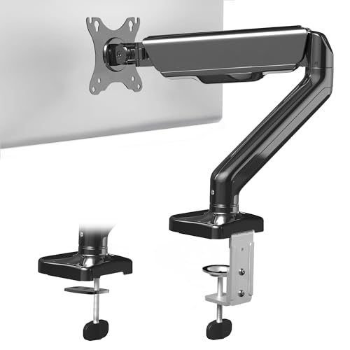 VIVO Single Monitor Height Adjustable Counterbalance Pneumatic Arm Desk Mount Stand, Classic, Universal VESA Fits Screens up to 32 inches, STAND-V001O - Single Mount - Black