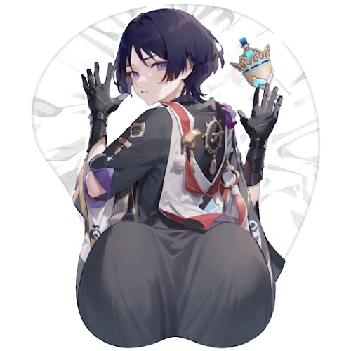 Genshin Merch Impact Xiao Zhongli Ganyu Keqing Eula Mouse Pad with Wrist Support Comfort Silica Gel Wrist Rest Support Mat Mice 3D Mouse Pad Non-Slip PU Base for Computer (Scaramouche) - Scaramouche
