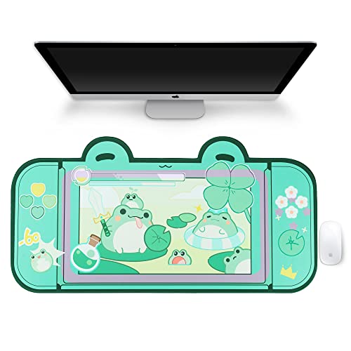Cute Frog Mouse Pad Large Gaming Mouse Pad, Waterproof Easy Clean,Non-Slip Base Long Office Desk Mat,Durable Large Extended Keyboard Mouse Pad with Stitched Edges for Office Gaming