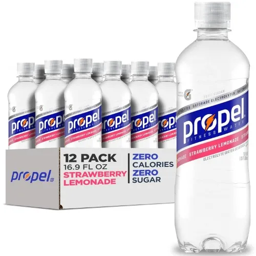 Propel Electrolyte Enhanced Water Sports Drink, Strawberry Lemonade Flavored Water, Zero Calorie & Zero Sugar Hydration with Electrolytes and Vitamins C & E, 16.9 fl oz Water Bottles (12 Pack)