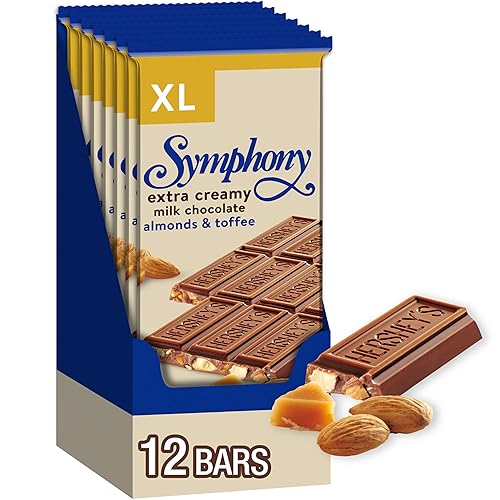 HERSHEY'S SYMPHONY Chocolate Almond Toffee XL, Candy Bars, 4.25 oz (16 Pieces, 12 Count) - Toffee - 4.25 Ounce (Pack of 12)