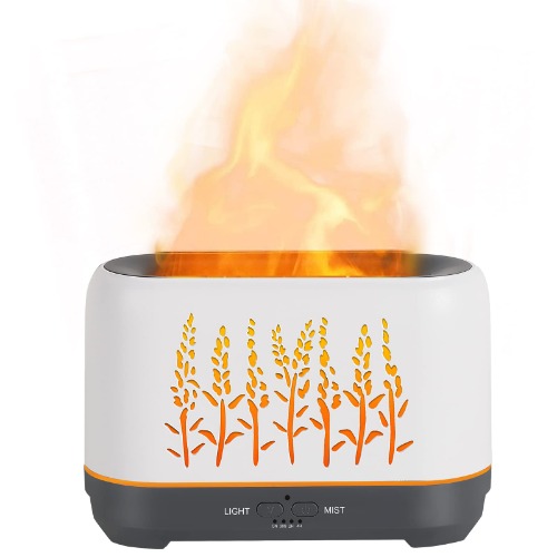 OKTOYO Essential Oil Diffuser with Flame Light, Upgraded Super Quiet Diffusers for Aromatherapy Essential Oils Mist Humidifiers with 3 Mist Mode 4 Timer Waterless Auto Shut-Off for Home Office(White) - White