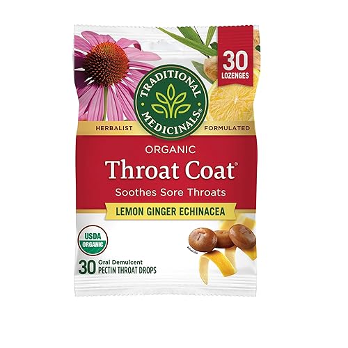 Traditional Medicinals Lozenges, Organic Throat Coat Lemon Ginger Echinacea, Sore Throat Support, 30 Individually Wrapped Lozenges - Lemon Ginger Echinacea - 30 Count (Pack of 1)