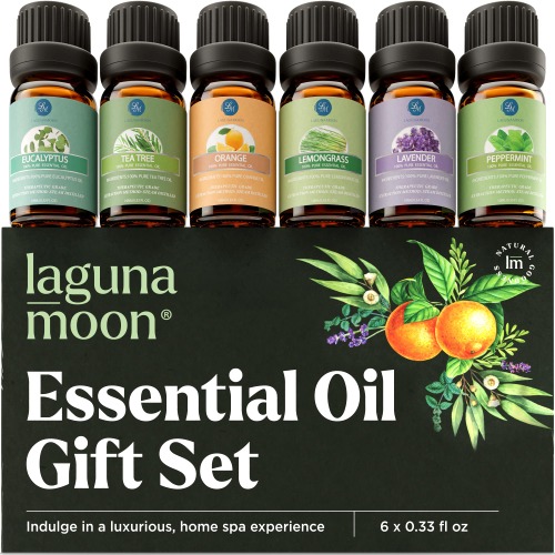 Essential Oils Set - Top 6 Organic Blends for Diffusers, Home Care, Candle Making, Fragrance, Aromatherapy, Humidifiers, Gifts - Peppermint, Tea Tree, Lavender, Eucalyptus, Lemongrass, Orange (10mL) - 