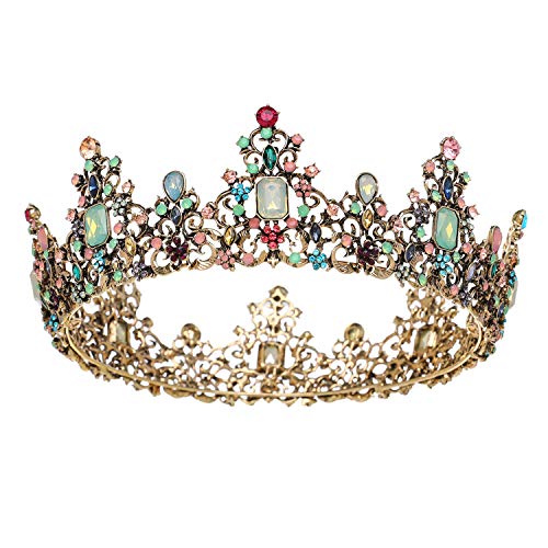 SWEETV Jeweled Baroque Queen Crown - Rhinestone Wedding Crowns and Tiaras for Women, Costume Party Hair Accessories with Gemstones,Victoria - 0.Multicolored