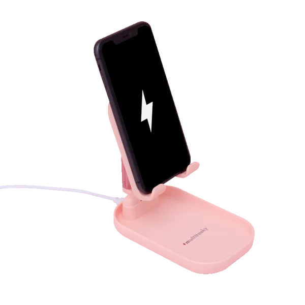 Deluxe Foldable Cell Phone Charger Stand & iPad Holder by Multitasky - Blush Pink