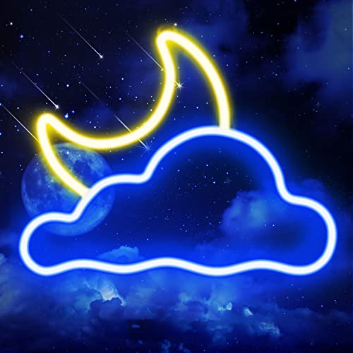 JTLMEEN Neon Sign - Cloud and Moon Led Neon Light, Neon Lights Sign for Wall Decor USB Powered Led Neon Signs for Bedroom Kids Room Wedding Party Decoration, Brightness Adjustable (Warm White & Blue)