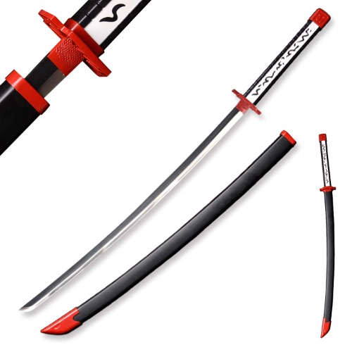 Sword fort Carbon Steel Akame ga Kill Sword Real Metal Handmade Katana Anime Props Cosplay Props, Samurai Sword-murasame, Red/Black - Black
