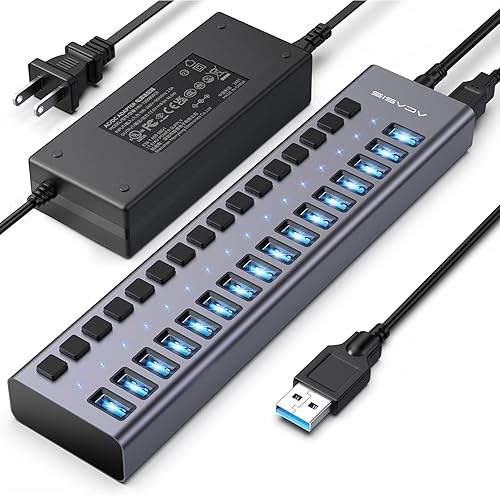 Powered USB 3.1 Hub, ACASIS 16 Ports USB 3.1 Hub with 10Gbps Data Speed，Aluminum Housing, USB Hub Powered with 96W Power Adapter, USB Hub for PC/Laptop, Computer, Flash Drive, Printer, Camera - 16 ports