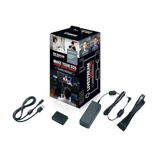 Canon EOS Webcam Accessory Starter Kit, for Select EOS M Series Cameras, Power Adapter CA-PS700, DC Coupler DR-E12, USB Cable IFC-600PCU, High-Performance Live Streaming, Teaching & Content Creators