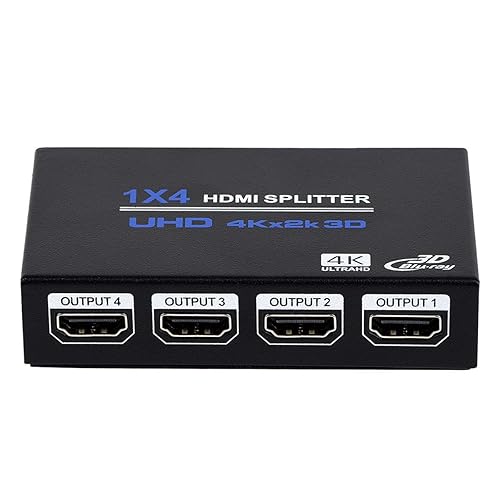 1x4 HDMI Splitter, 1 in 4 Out HDMI Splitter Audio Video Distributor Box Support 3D & 4K x 2K Compatible for HDTV, STB, DVD, PS3, Projector Etc, Duplicate/Mirror Screen Only (Not Extend)