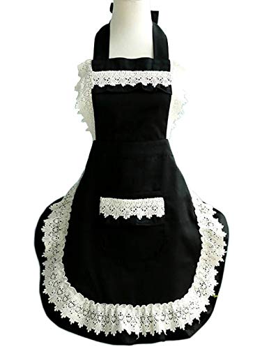 Hyzrz Lovely Home Work Adjustable Apron Shop Cake Kitchen Cooking Aprons for Women Girls with Pocket for Gift,Black - Black