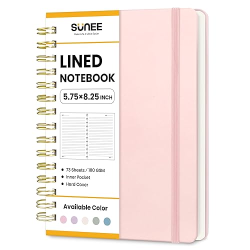 SUNEE Journaling Notebooks, A5 Lined Spiral Notebook for Women, 146 Pages College Ruled Hardcover Notebook for Work, Note Taking, Journaling and Office School Supplies, A5 - Pink - Pink