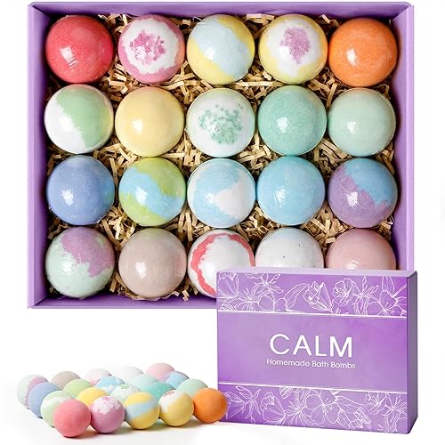 CalmNFiz 20PCS Bath Bombs for Women Presents Set Natural Wonderful Fizz Effect Bath Bomb with Shea Butter & Essential Oils, Bubble Bath Amazing Presents for Her/Him, Wife, Girlfriend, Mother - Coconut, Rose,Grapefruit,Lavender,Vanilla,Ocean,Peppermint,Lemon - 20 Count (Pack of 1)