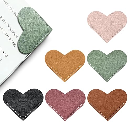 Leather Heart Bookmarks - Winjeto 6 Pieces Cute Corner Page Book Marks for Teachers Students Book Reading Lovers, for School Office Home Supplies (Heart（6pcs）) - Heart（6pcs）