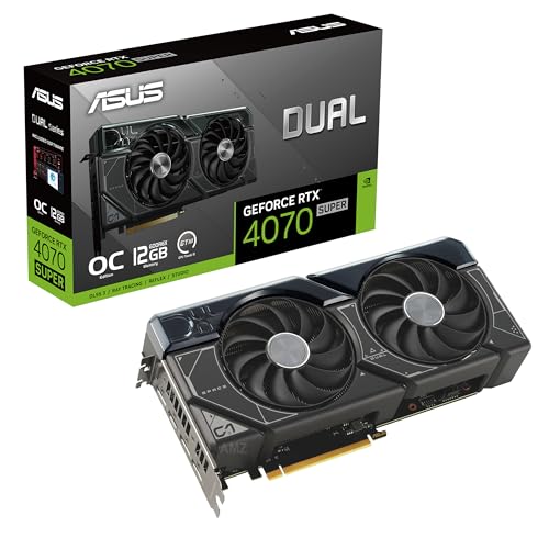 ASUS Dual GeForce RTX 4070 Super OC Edition Graphics Card (PCIe 4.0, 12GB GDDR6X, DLSS 3, HDMI 2.1, DisplayPort 1.4a, 2.56-Slot Design, Axial-tech Fan Design, Auto-Extreme Technology, and More) - RTX 40 Super Series - RTX4070|OC|Black
