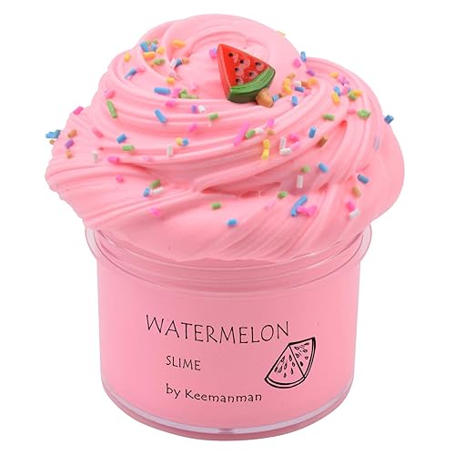 Keemanman Pink Watermelon Butter Slime, DIY Slime Supplies Kit for Girls and Boys, Stress Relief Toy Scented Slime Toy for Kids Education, Party Favor, Gift and Birthday(7oz) - Watermelon