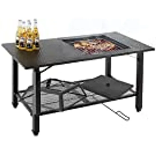 BBQ Feuerschale mit Funkenschutz |Schürhaken| Grillrost |4-in-1Multifunktion Groß Doppelschicht Feuerstelle Feuerkorb Feuerschalen für den Garten Heizung|Terrasse|Gartenmöbel