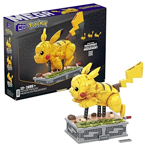 Mega Pokémon Figuren, Motion Pikachu Figur zum Zusammenbauen, 1.095 Teile, beweglich, kompatibel mit allen Bausets von Mega Pokémon, Pokémon Spielzeug, Spielzeug ab 12 Jahre, HGC23 - Pikachu