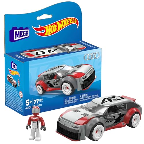 MEGA Hot Wheels Audi RS6 GTO - 77-teiliges Bauspielzeug-Set mit beweglicher Mikro-Actionfigur, Gummireifen und authentischen Details, für Kinder ab 5 Jahren, HKF94