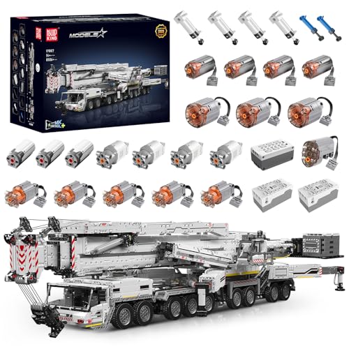 Mould King 17007 Technik Kran 160cm Liebherr LTM 11200 Raupenkran mit 20 Motoren, Ferngesteuertes Kran-Modell mit App, Technologie Mobiler Kran LKW Klemmbausteine Bausatz, Ab 8 Jahren - Wx17007-weiß