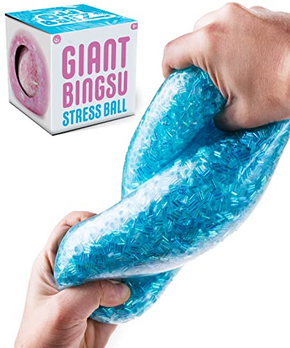 Giant Ice Stress Ball - Super Size Stress Fidget Toy Filled with Bingsu Beads - Shiny, Crystal Beads Look Just Like Shaved Ice! - Comes in 3 Soft Colors - Assorted ea Blue, White, & Pink!