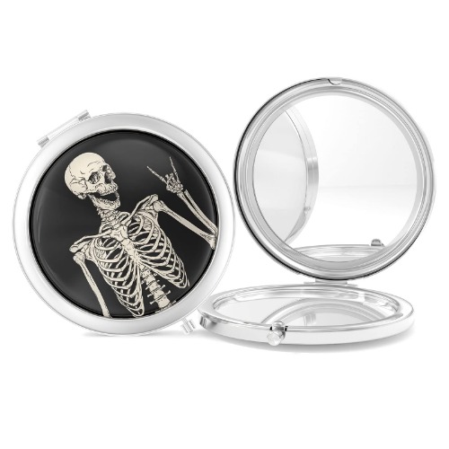 Nipichsha Compact Mirror, Pocket Travel Makeup Mirror, 2-Sided 2X/1X Magnification Compact Mirror, Small Folding Portable Handheld Mirror for Purses, Gift for Mom Women, 2.75In Silver(Skull) - Skull