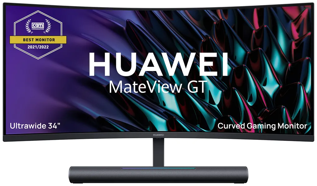 HUAWEI MateView GT 34'' Ultrawide Curved Gaming Monitor, 165Hz, 21:9 WQHD 3440 x 1440, 3K+, 1500R, Dual 5W Speaker SoundBar, Touch Volume Control, 360° Dual Mics, USB-C, HDMI, DP, Black