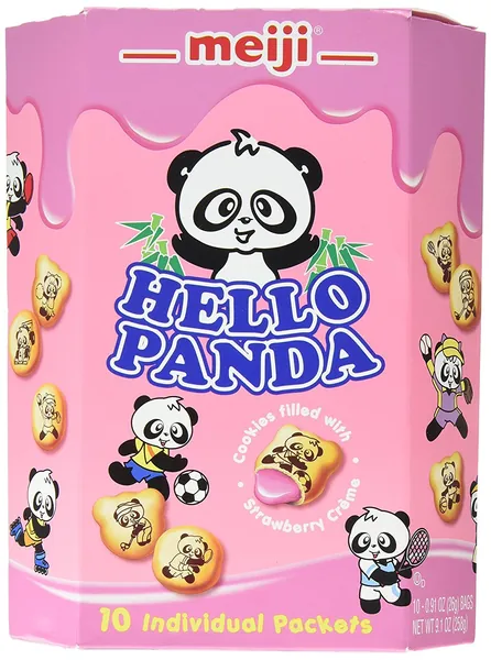 Meiji Hello Panda Family Pack Cookies, Strawberry, 0.91 Ounce (10 Individual Packets) - Strawberry 0.91 Ounce (Pack of 10)
