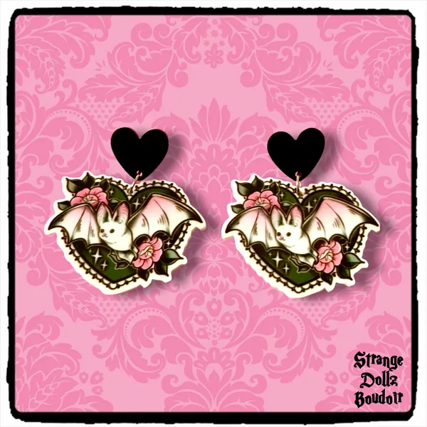 Bat earrings, Cute gothic jewellery, Pastel Goth, Handmade earrings, gothic earrings