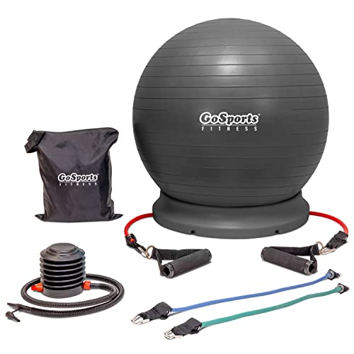 GoSports Hub 360 Yoga Ball Base - Universal Stability Stand for Fitness Balls - Charcoal, Green, or Blue - Charcoal Hub 360