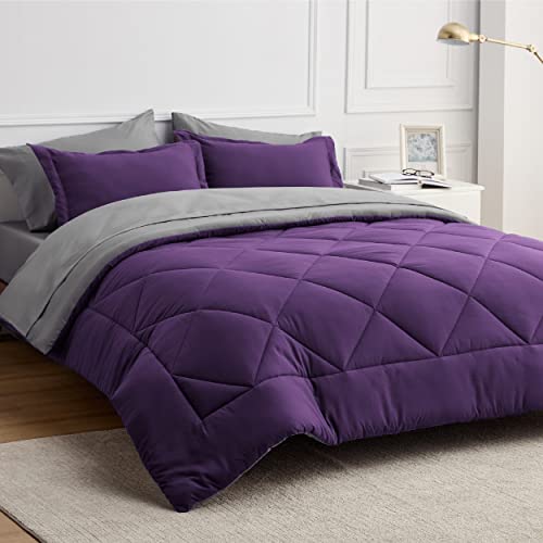 Bedsure Purple Full Comforter Set - 7 Pieces Reversible Bed Set Bed in a Bag Full with Comforters, Sheets, Pillowcases & Shams, Full Bedding Sets - Full - 12 - Purple