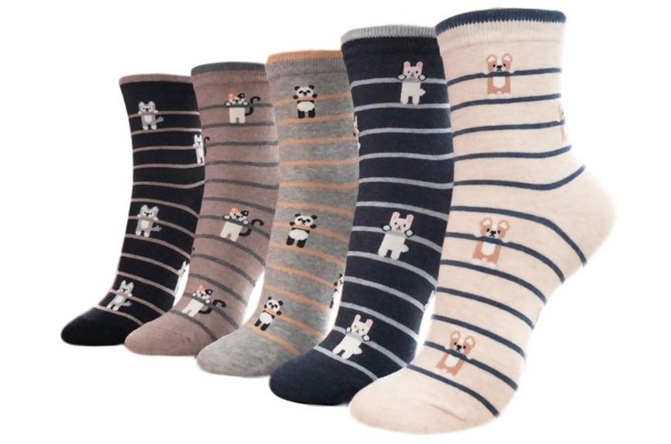 GotYourToes | Womens Teen Girls | Cute Animal Print | Crew Socks | Great Gifts - Hang in There