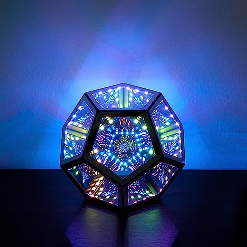 Infinity Dodecahedron Gaming Light, Cool RGBW Led Desk Table Lamp Light for Bedroom Gaming Room Decor, Unique Colorful Mood Changing Ambient Night Lighting lamp Adult Men Birthday Gift