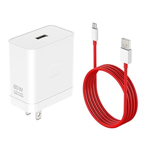 for Oneplus 12 12R 11 10 Pro Charger 80W, Warp Charger SuperVooc 65W Wall Block for Oneplus 9 Pro 10T 10R 8T 8 7T 7 Open Nord 2T CE 2 Lite N20 N10 9R 6T Dash Charge One Plus Fast Charging 6.6ft Cable