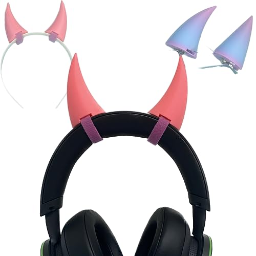 2x demon horns for Headset/Cosplay - Made In USA -16 Colors Combos (Pink) - Pink